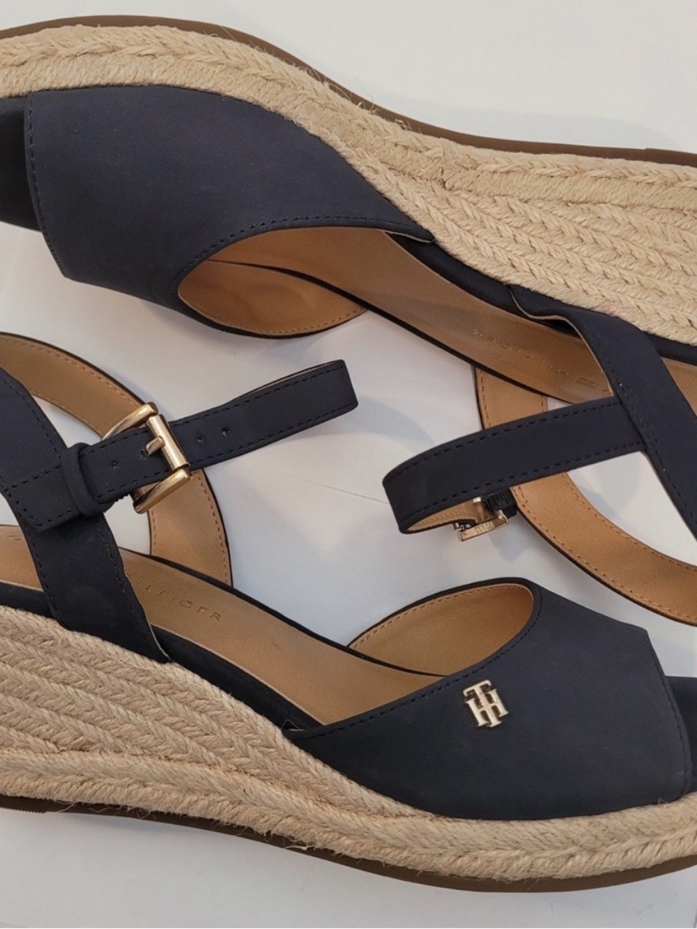 Tommy Hilfiger Navy Open-Toe Espadrille Wedge Sandals
